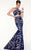 Panoply - Two-Piece Ornate High Halter Lace Trumpet Gown 14837 In Blue and Neutral