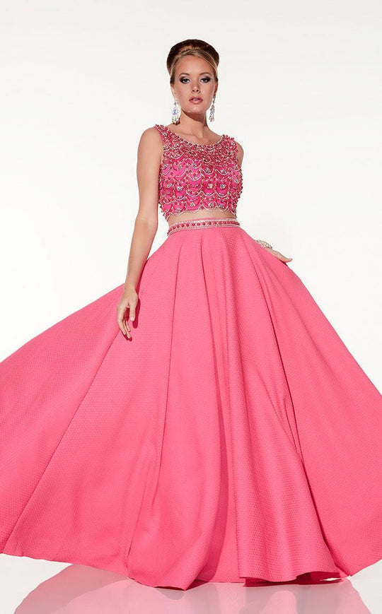 Panoply - Two-Piece Lavishly Beaded Bodice A-line Dress 14842 in Pink