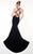 Panoply - Gorgeous Yoke Illusion Jersey Mermaid Gown with Cutouts 14848 In Black