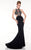 Panoply - Gorgeous Yoke Illusion Jersey Mermaid Gown with Cutouts 14848 In Black