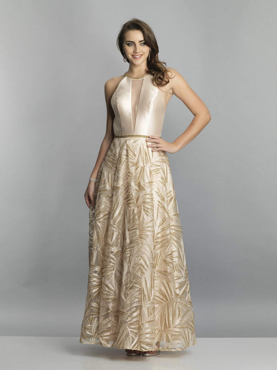 Dave & Johnny - A7895 Halter Cutout A-Line Evening Gown In Neutral