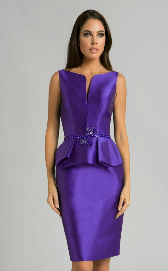 Feriani Couture - 18558 Bejeweled Peplum Cocktail Dress In Blue