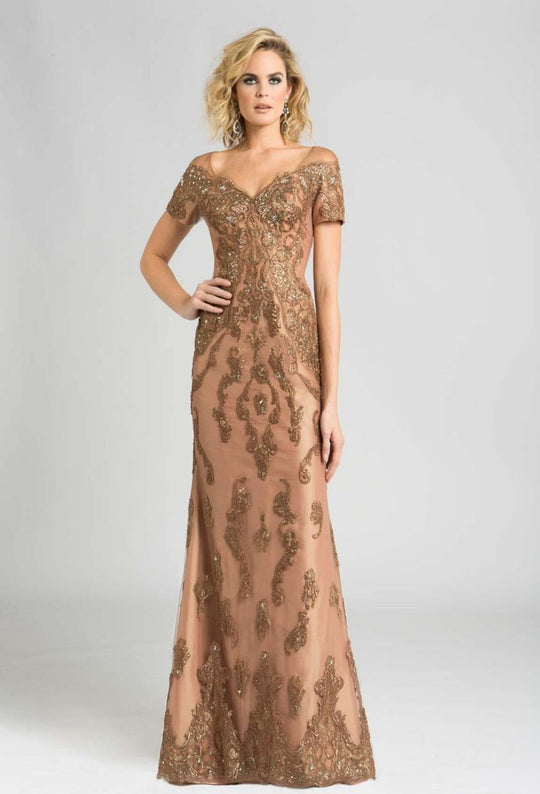 Feriani Couture Embellished V-Neck A-Line Evening Dress 18569  - 1 pc Champagne In Size 20 Available