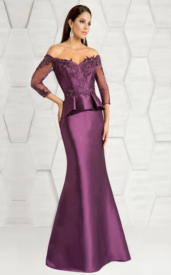 Feriani Couture - 18574 Beaded Off-Shoulder Trumpet Dress In Purple