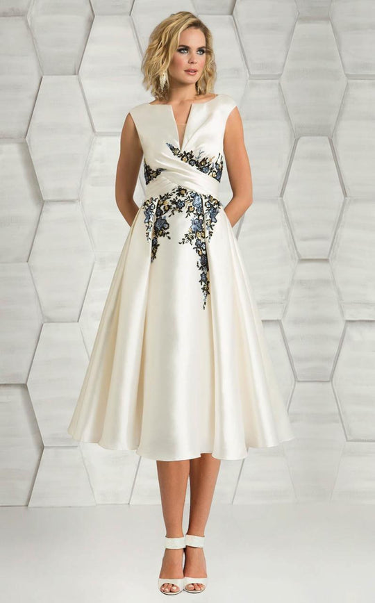 Feriani Couture - 18632 Floral Beaded A-line Dress In White