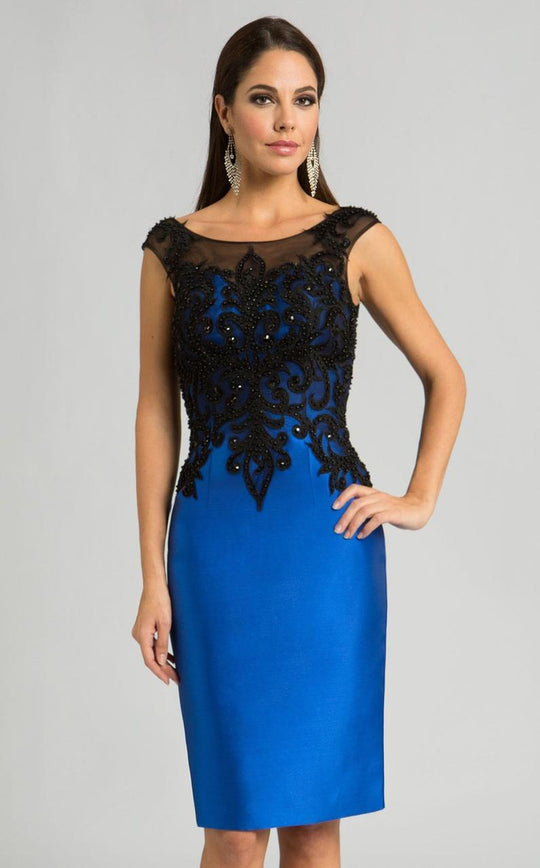 Feriani Couture Beaded Cap Sleeves Sheath Short Dress 26246 - 1 pc Royal In Size 6 Available In Blue