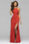 7904 Stretch faille satin evening dress with high neck and high leg slit