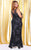 Kurves by Kimi - Full-length Pattern Embellished Mesh Evening Dress 71121 in Black and Silver
