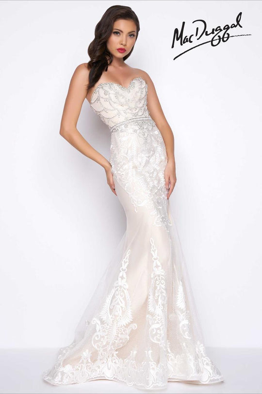 Mac Duggal - Long Mermaid Formal Gown with Lace Applique 79085R in White