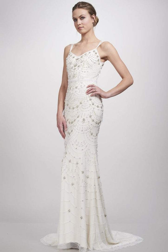 Theia - 890461 Sleeveless Swag-Motif Detailed Mermaid Gown In Ivory