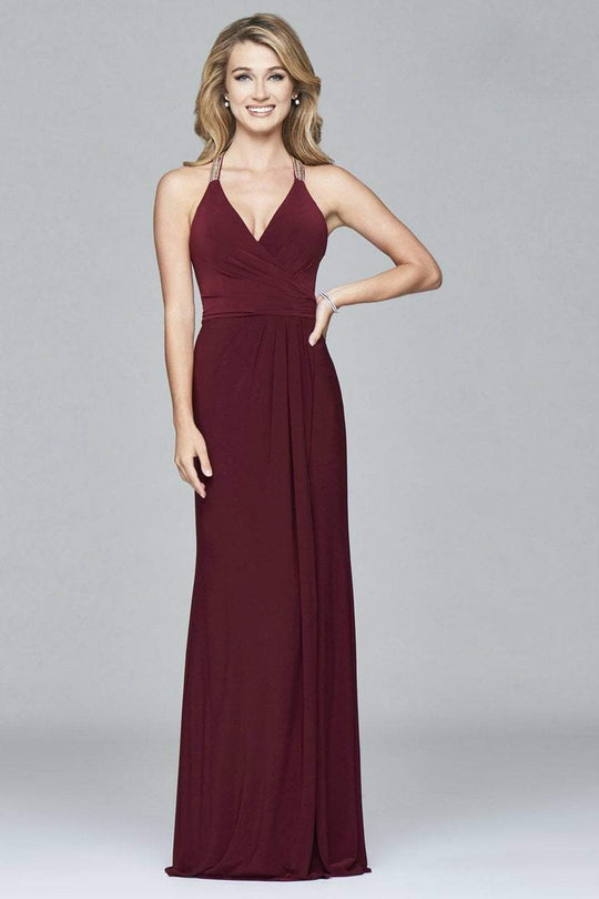 7911  Long jersey dress with fitted bodice and beaded strap