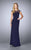 La Femme - 23112 Beaded Bateau Jersey Evening Gown In Blue