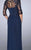 La Femme - 23118 Lace Quarter Length Sleeves Ruched Long Dress In Blue