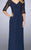 La Femme - 23118 Lace Quarter Length Sleeves Ruched Long Dress In Blue