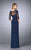 La Femme - 23118 Lace Quarter Length Sleeves Ruched Long Dress In Blue