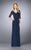 La Femme - 23118 Lace Quarter Length Sleeves Ruched Long Dress In Blue