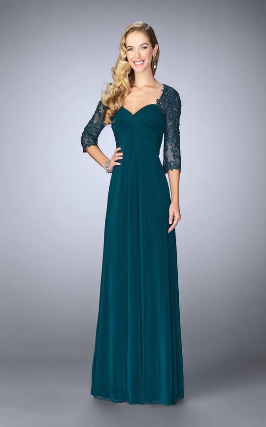 La Femme - 23141 Pleated Sweetheart Column Dress  I Green