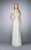 La Femme - 23148 Lace High Neck Cap Sleeves Sheath Evening Gown In Silver
