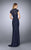 La Femme - 23148 Lace High Neck Cap Sleeves Sheath Evening Gown In Blue