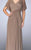 La Femme - 23160 Ruched V Neck Criss Cross Waist Flutter Sleeves Gown In Brown