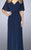 La Femme - 23160 Ruched V Neck Criss Cross Waist Flutter Sleeves Gown In Blue
