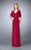 La Femme - Ruched V Neck Criss Cross Waist Flutter Sleeves Gown 23160 in Red