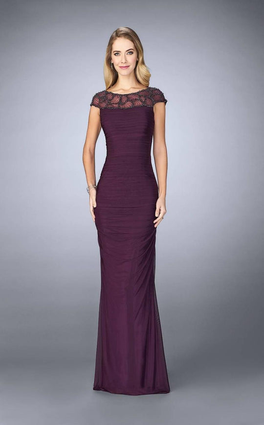 La Femme - 23215 Beaded Illusion Bateau Jersey Dress In Purple