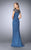 23215 Beaded Illusion Bateau Ruched Evening Dress in Blue