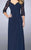 La Femme - 23244 Ruched V-Neck Column Dress In Blue