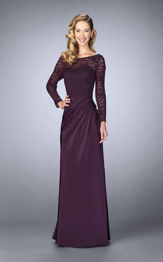 La Femme - 23435 Beaded Lace Sheath Dress In Purple