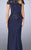La Femme Bateau Neck Festooned Peplum Evening Gown 23444 - 1 pc. Navy in Size 6 and 1 pc Crimson in Size 14 Available