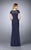 La Femme - 23444 Festooned Peplum Evening Gown In Navy