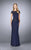 La Femme Bateau Neck Festooned Peplum Evening Gown 23444 - 1 pc. Navy in Size 6 and 1 pc Crimson in Size 14 Available