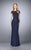La Femme - 23444 Festooned Peplum Evening Gown In Navy