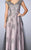 La Femme V-Neck Two Tone Lace Evening Gown in Pink, Gray