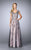 La Femme V-Neck Two Tone Lace Evening Gown in Pink, Gray