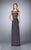 La Femme - 23456 Cap Sleeve Illusion Appliqued Draping Gown in Gray