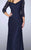 La Femme - 23588 Beaded V Neck Floral Lace Quarter Sleeves Dress In Blue