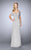 La Femme - 23623 Ruched Sheath Dress with Shoulder Wrap Sheath Dress In Silver