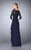 La Femme - Laced V-Neck Column Dress 24857 in Blue