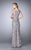 La Femme - 24860 Floral Bateau Neck Cap Sleeves Sheath Long Dress  In Silver