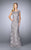 La Femme - 24860 Floral Bateau Neck Cap Sleeves Sheath Long Dress  In Silver