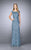La Femme - 24860 Floral Bateau Neck Cap Sleeves Sheath Long Dress  In Blue