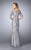 La Femme - Quarter Sleeve Embroidered Evening Gown 24866 in Silver and Pink