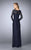 La Femme - Long-Sleeved Scalloped Lace Evening Gown 24869 in Blue
