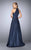 La Femme - Pleated Halter Evening Gown 24888 in Blue