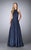 La Femme - Pleated Halter Evening Gown 24888 in Blue