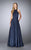 La Femme - 24888 Pleated Halter Evening Gown In Blue