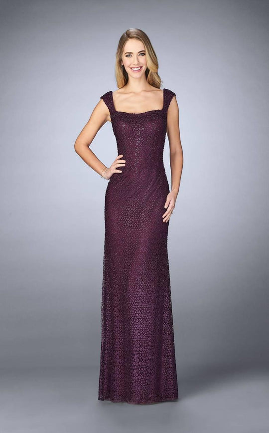 La Femme - 24891 Embellished Square Neck Column Dress In Purple