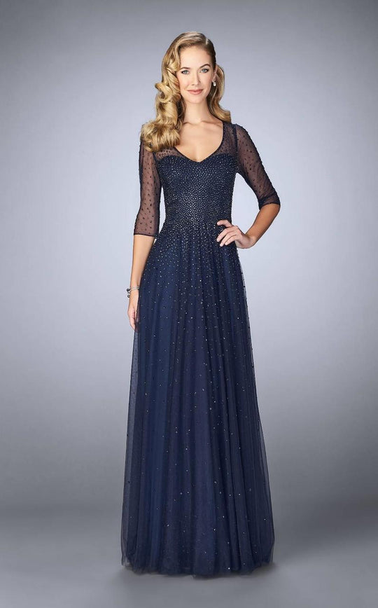 La Femme - 24894 Sheered and Sequined Evening Gown In Blue